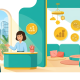 Cheerful parent with infant in modern Singapore preschool, vibrant design.