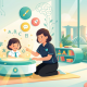 Child and educator in vibrant Singapore classroom with holographic educational display.