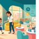 Child greeted by educator at Singapore after-school care center; vibrant, welcoming scene.