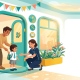Child releasing parent's hand at Singapore preschool entrance; teacher welcomes with open arms.