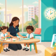 Cozy Singapore preschool with diverse kids, educator, tech, and creative play.