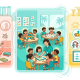 Modern triptych of childcare scenarios; nanny with toddler, vibrant classroom, parent evaluating options.