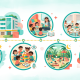 Timeline of daily activities at a Singapore childcare, from morning to pickup, with vibrant icons.